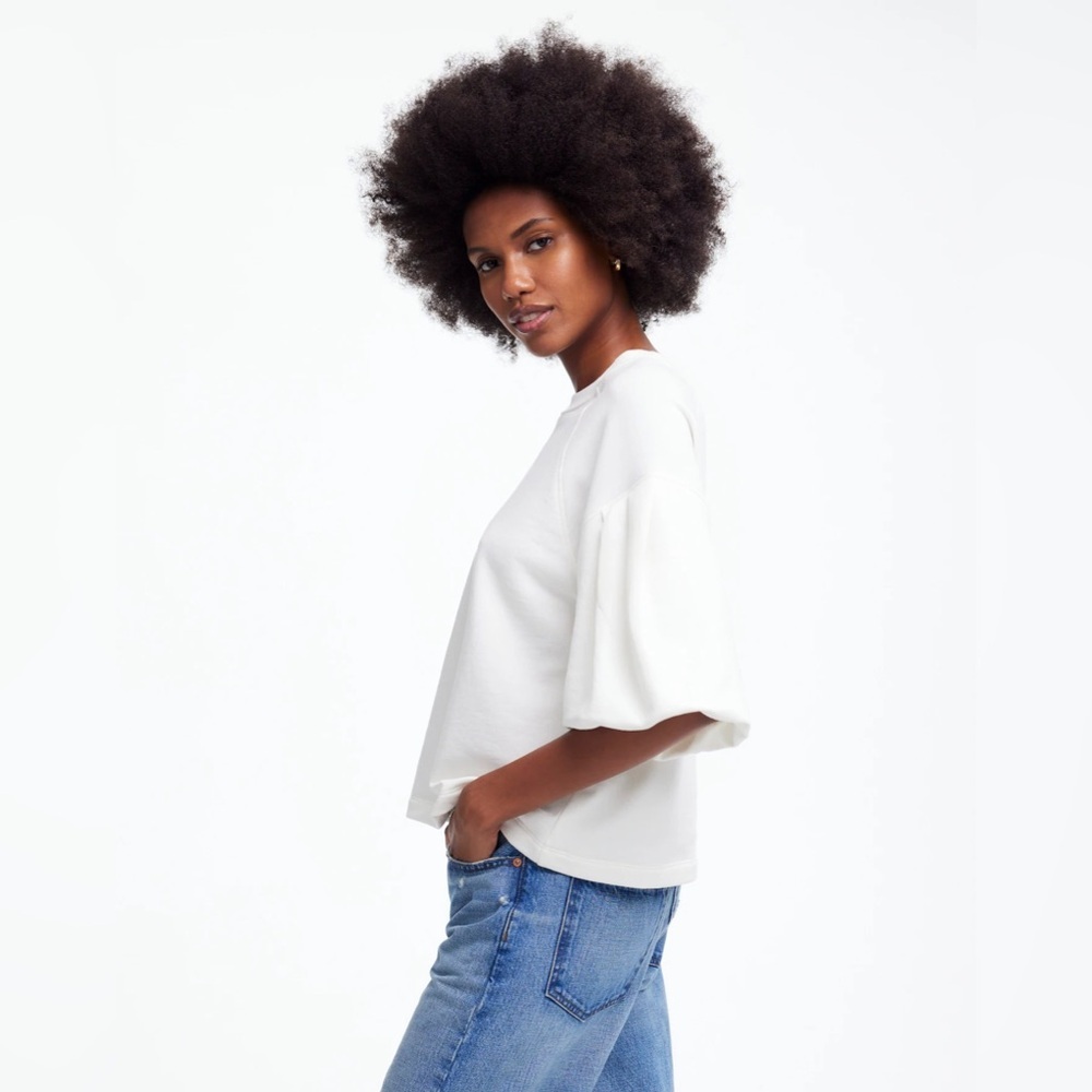 Madewell Puff-Sleeve Sweatshirt Tee in Winter White - Picture 2 of 8